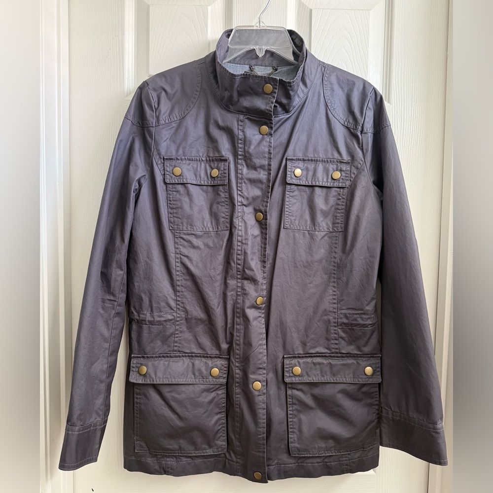 Banana Republic Grey Waxed Utility Jacket Size M Snap Zipper